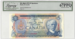 1972 Bank of Canada $5 Banknote BC-48aS - LCG Gem UNC-67 PPQ