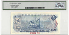 1972 Bank of Canada $5 Banknote BC-48aS - LCG Gem UNC-67 PPQ