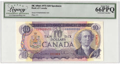 1971 Bank of Canada $10 Banknote Specimen BC-49aS - LCG Gem UNC-66 PPQ
