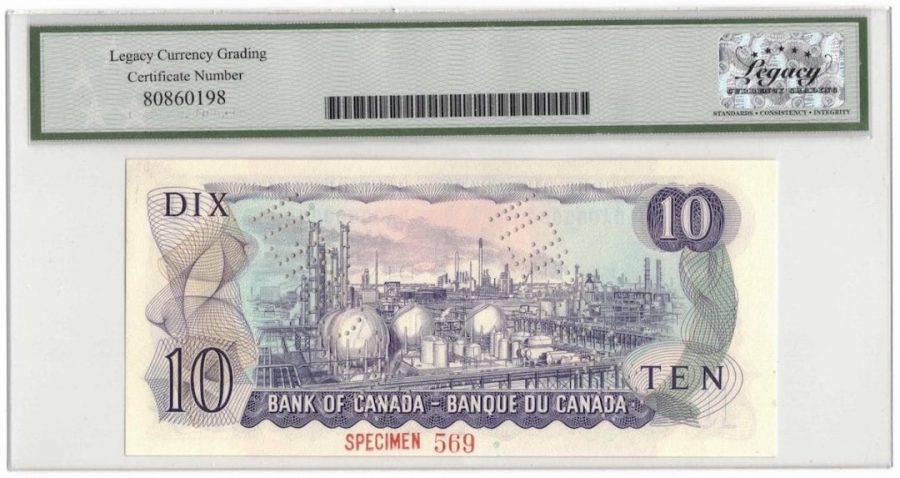 1971 Bank of Canada $10 Banknote Specimen BC-49aS - LCG Gem UNC-66 PPQ