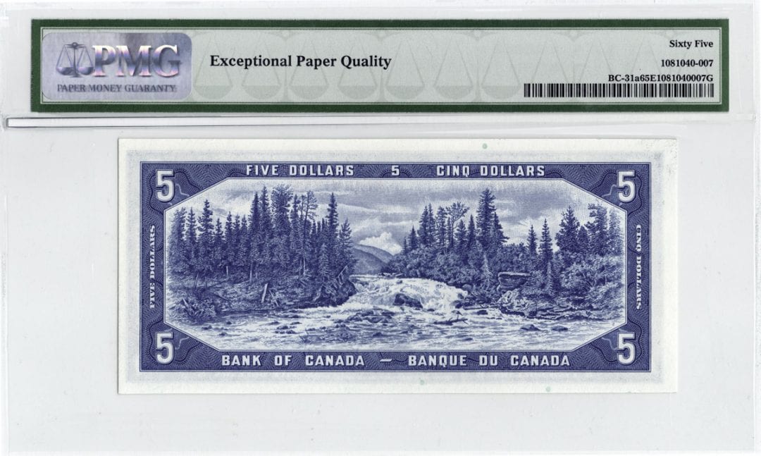 1954 Bank of Canada $5 Devil Face LOW Serial 386 PMG Gem UNC-65