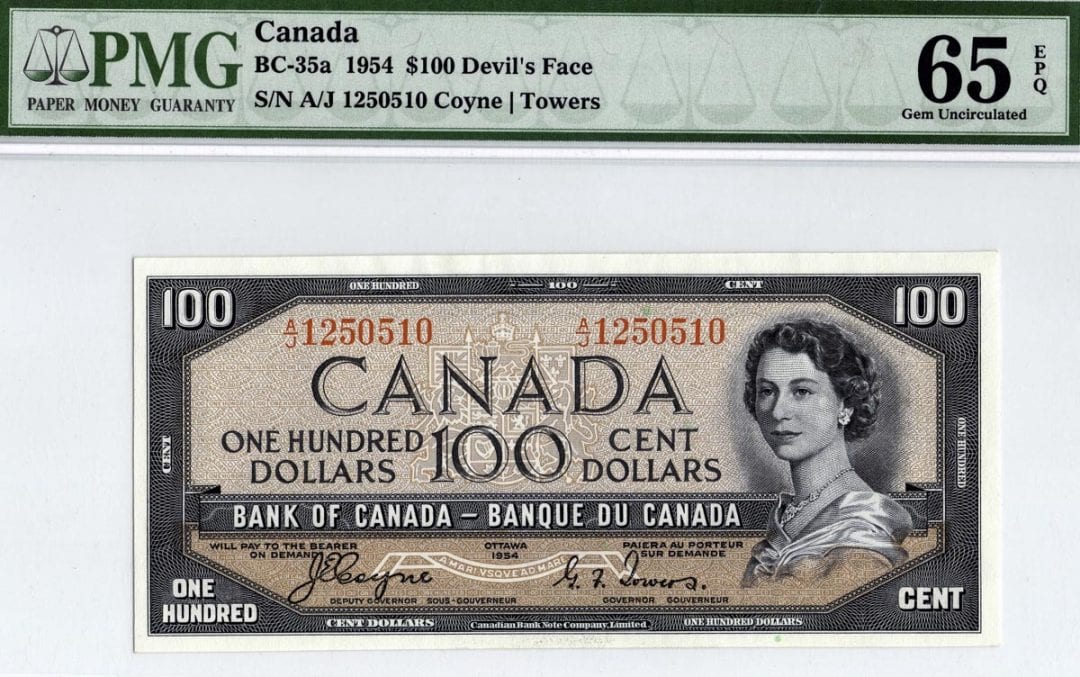 1954 Bank of Canada $100 Devil Face Note BC-35a- PMG Gem UNC-65 EPQ