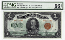 Load image into Gallery viewer, 1923 Dominion of Canada $1 Note Red Seal DC-25g - PMG Gem UNC-66 EPQ
