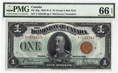 1923 Dominion of Canada $1 Note Red Seal DC-25g - PMG Gem UNC-66 EPQ