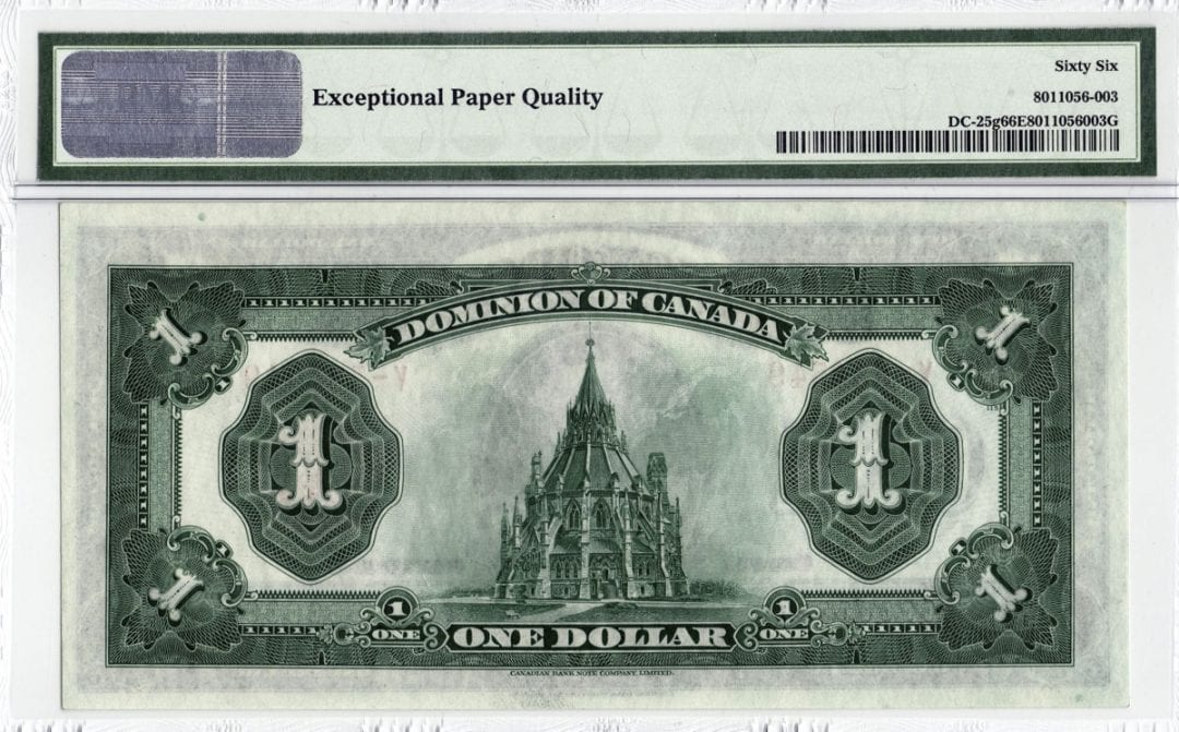 1923 Dominion of Canada $1 Note Red Seal DC-25g - PMG Gem UNC-66 EPQ