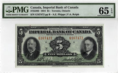 1934 Imperial Bank of Canada $5 Note - PMG Gem UNC-65 EPQ