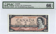 1954 Bank of Canada $2 Note * Z/Z Replacement - PMG Gem UNC-66 EPQ