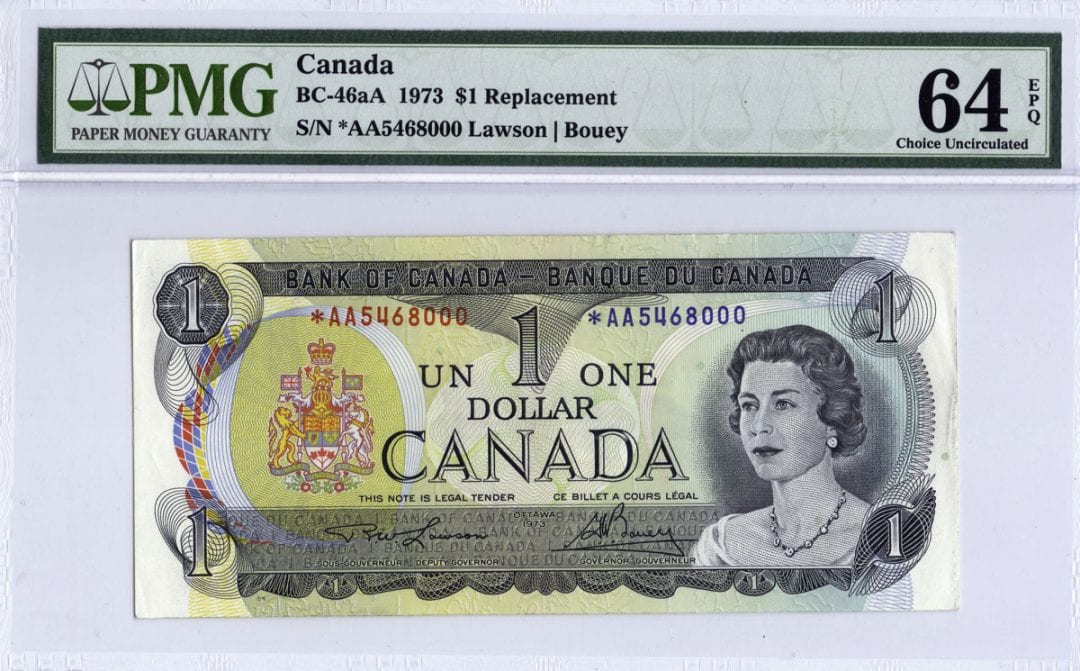 1973 Bank of Canada $1 Note * AA Replacement BC-46aA - PMG UNC-64 EPQ