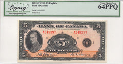 1935 English $5 Bank of Canada BC-5 Legacy  Unc 64