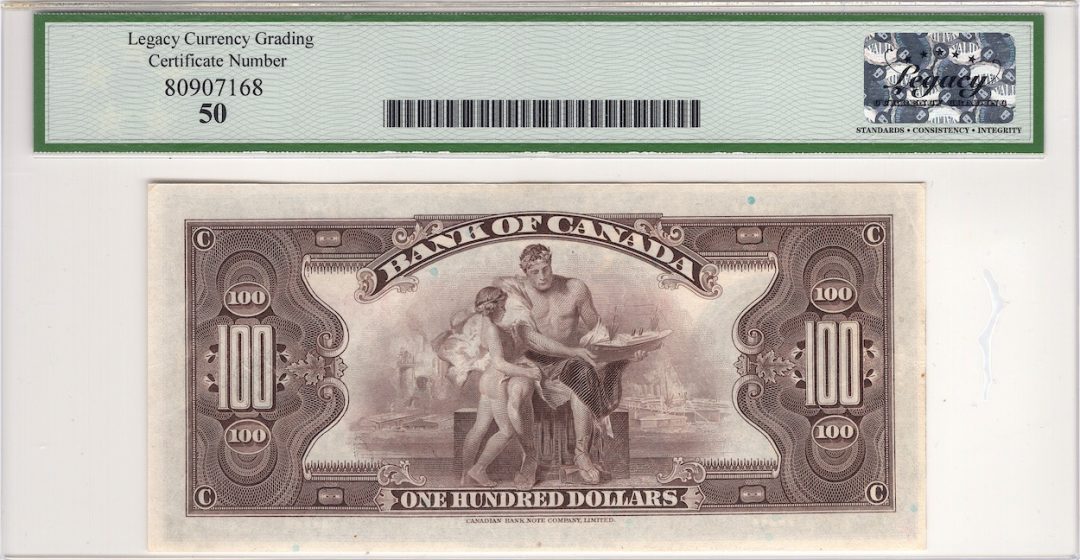 1935 English $100 Bank of Canada BC-15 Legacy AU 50
