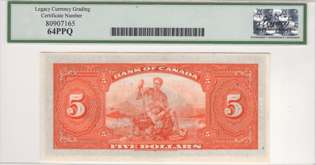 1935 English $5 Bank of Canada BC-5 Legacy  Unc 64