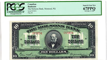 Load image into Gallery viewer, 1922 $10 Molsons Bank Note PCGS Gem 67 PPQ
