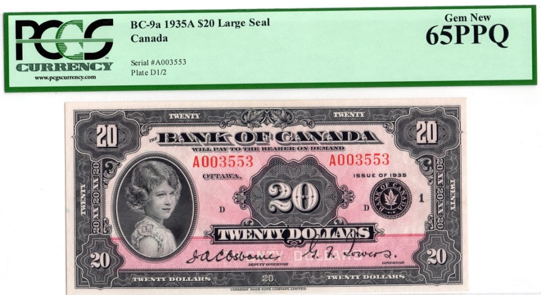 1935 $20 Large Seal Princess PCGS Gem UNC 65 PPQ