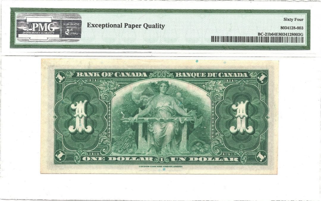 1937 $1 Bank of Canada PMG UNC 64 EPQ - BC-21b - H/A Narrow Panel - Scarce