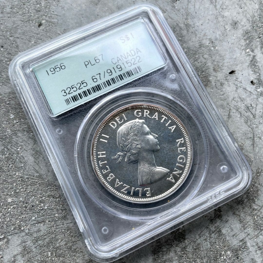 1956 Canada 1 Dollar Silver Coin One Dollar Proof Like PCGS Gem PL 67 Old Holder