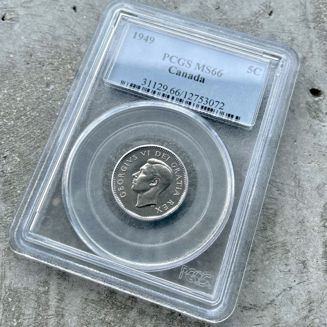 1949 Canada 5 Cent Nickel Coin - PCGS Gem Unc 66