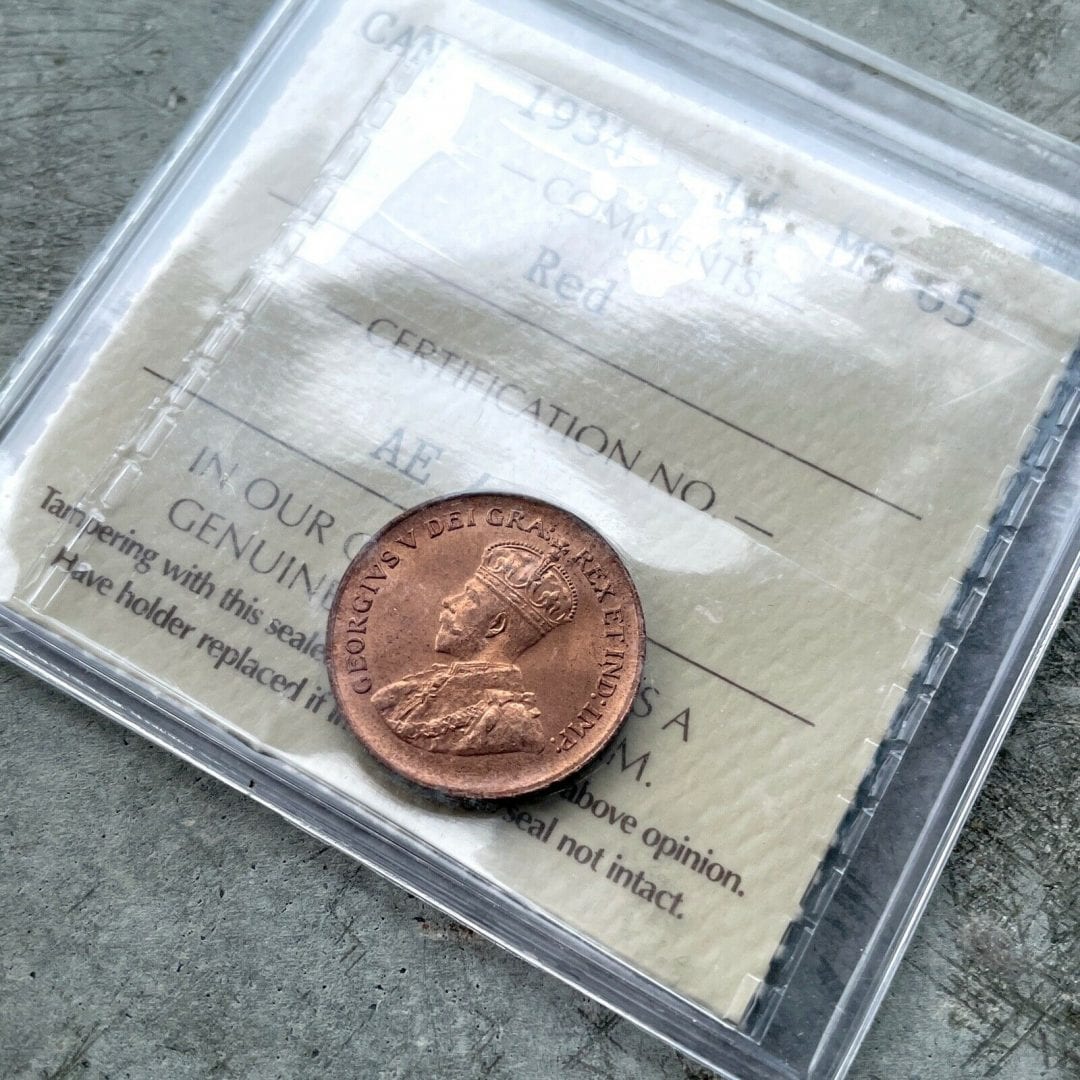 1934 Small Cent Canada 1 Cent Coin Penny - ICCS Gem 65 Red