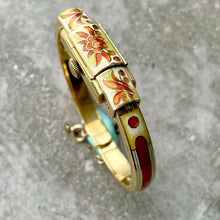 Load image into Gallery viewer, 1950s Gubelin 18K Yellow Gold Ladies wristwatch bangle - Incredible Enamelling
