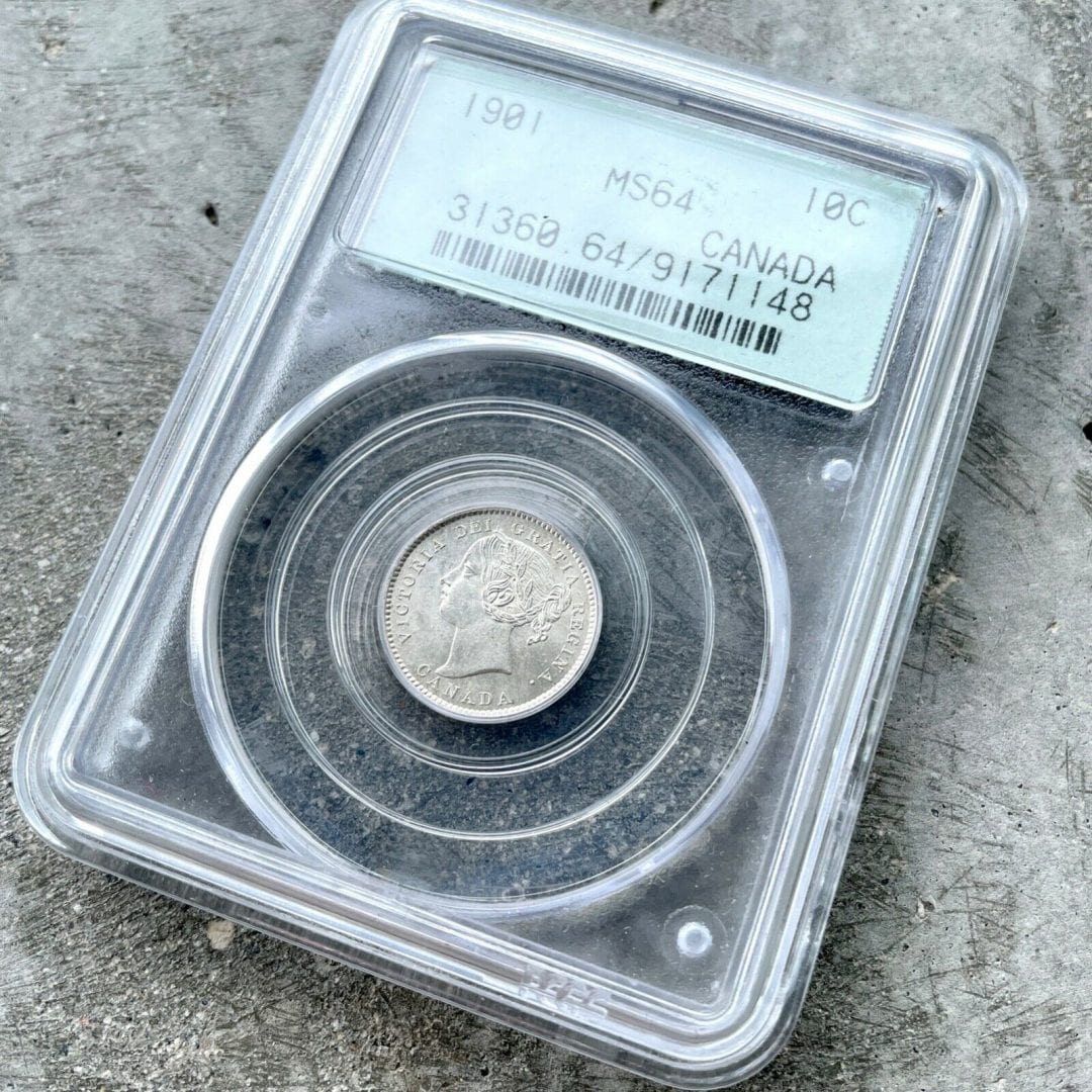 1901 Canada 10 Cent Silver Dime Coin - PCGS Choice Unc 64