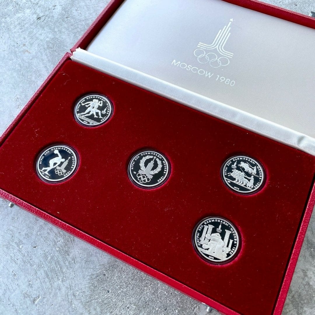 1980 Russia Platinum Proof Set 5 piece 150 Roubles Moscow Olympic with Box