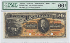 1892 $20 The Royal Bank of Hamilton Canada - PMG UNC 66 SPECIMEN