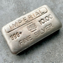 IRSCO Imperial Refining 10 oz .999 Silver Poured Bar with original even Patina!