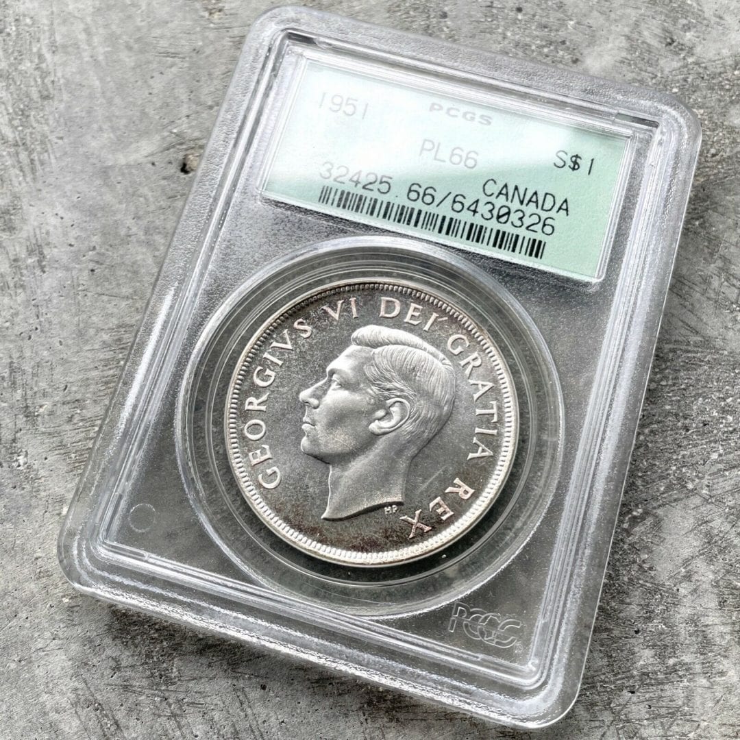 1951 Canada 1 Dollar Silver Coin One Dollar - PCGS PL 66 - Old Green Holder
