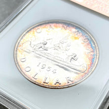 Load image into Gallery viewer, 1954 Canada 1 Dollar Silver Coin One Proof Like NGC PL 66 - Rainbow edge Toning
