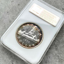 Load image into Gallery viewer, 1954 Canada 1 Dollar Silver Coin One Proof Like NGC PL 66 - Rainbow edge Toning
