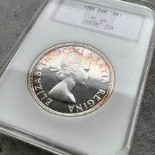 Load image into Gallery viewer, 1954 Canada 1 Dollar Silver Coin One Proof Like NGC PL 66 - Rainbow edge Toning
