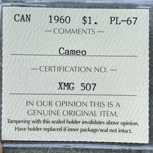 Load image into Gallery viewer, 1960 Canada 1 Dollar Silver Coin One Dollar Proof Like ICCS Gem PL 67 Cameo
