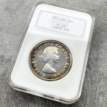 Load image into Gallery viewer, 1954 Canada 1 Dollar Silver Coin One Proof Like NGC PL 66 - Rainbow edge Toning
