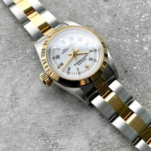 Load image into Gallery viewer, 1991 Rolex 24 mm Ladies 67183 Two Tone White Oyster Box Papers NOS New Old Stock
