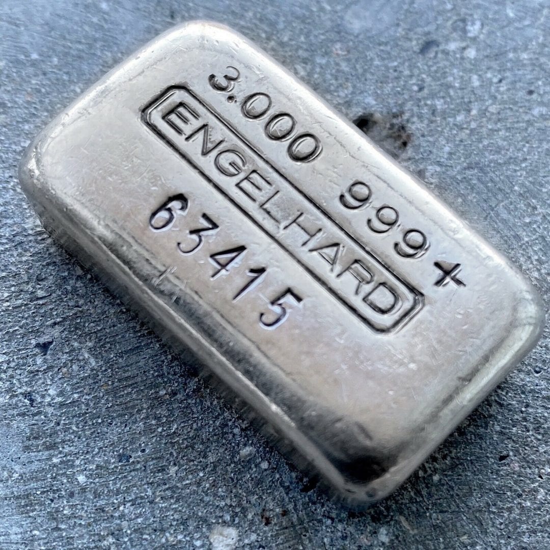 Engelhard 3 oz .999 Silver Poured Bar.
