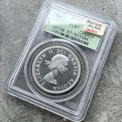 1961 Canada 1 Dollar Silver Coin One Proof Like PCGS Gem PL 67 Cameo Old Holder