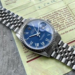 1984 Rolex Oyster Perpetual Date 36mm Stainless 16030 - Blue Buckley Dial