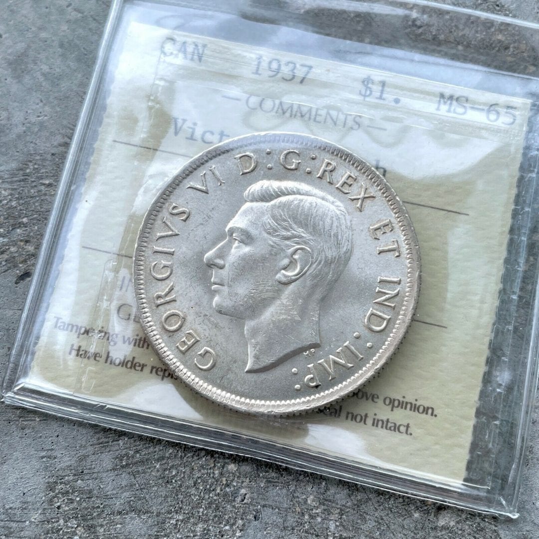1937 Canada 1 Dollar Silver Coin One Dollar - ICCS Gem 65 - Victoria North