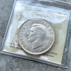 1937 Canada 1 Dollar Silver Coin One Dollar - ICCS Gem 65 - Victoria North