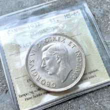 Load image into Gallery viewer, 1937 Canada 1 Dollar Silver Coin One Dollar - ICCS Gem 65 - Victoria North

