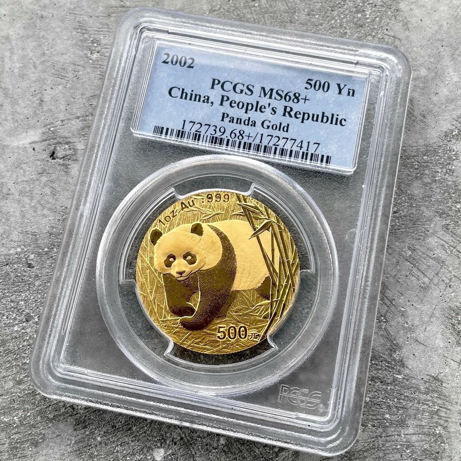 2002 Gold Panda 1 oz China Gold .999+ Fine 500 Yuan - PCGS MS 68+