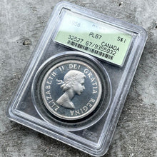 Load image into Gallery viewer, 1958 Canada 1 Dollar Silver Coin One Proof Like PCGS Gem PL 67 Cameo Old Holder
