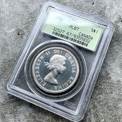 1958 Canada 1 Dollar Silver Coin One Proof Like PCGS Gem PL 67 Cameo Old Holder