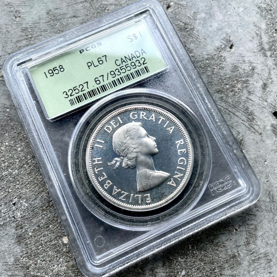 1958 Canada 1 Dollar Silver Coin One Proof Like PCGS Gem PL 67 Cameo Old Holder
