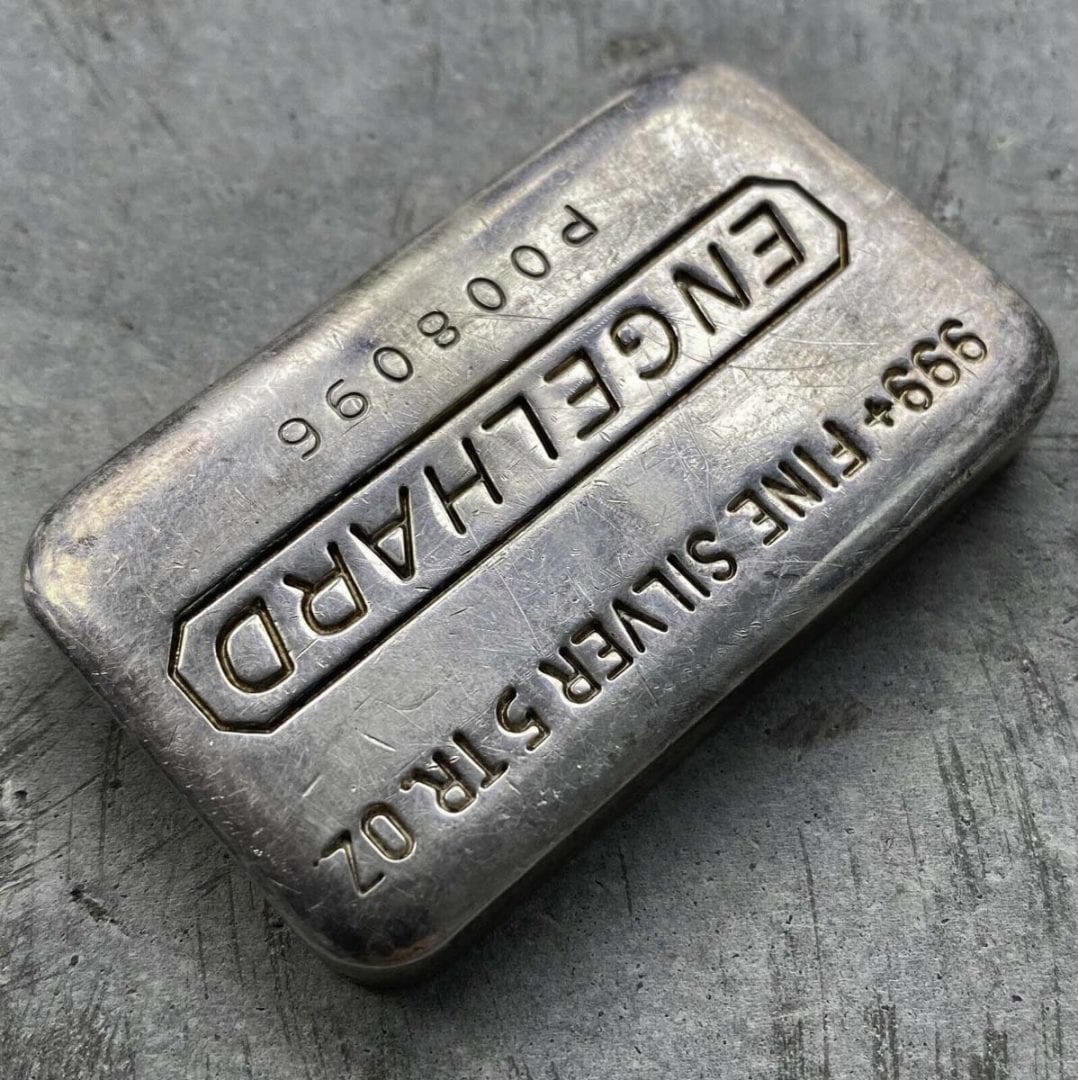 Tough Engelhard 5oz 'P' Series .999 Fine Silver Bar