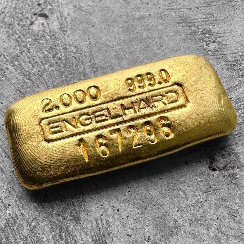 Engelhard 2 oz Gold Poured Bar .9990 2oz - Nice Pour Lines!