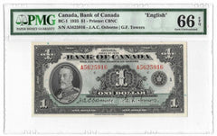 1935 $1 Bank of Canada English Text PMG Gem 66 EPQ