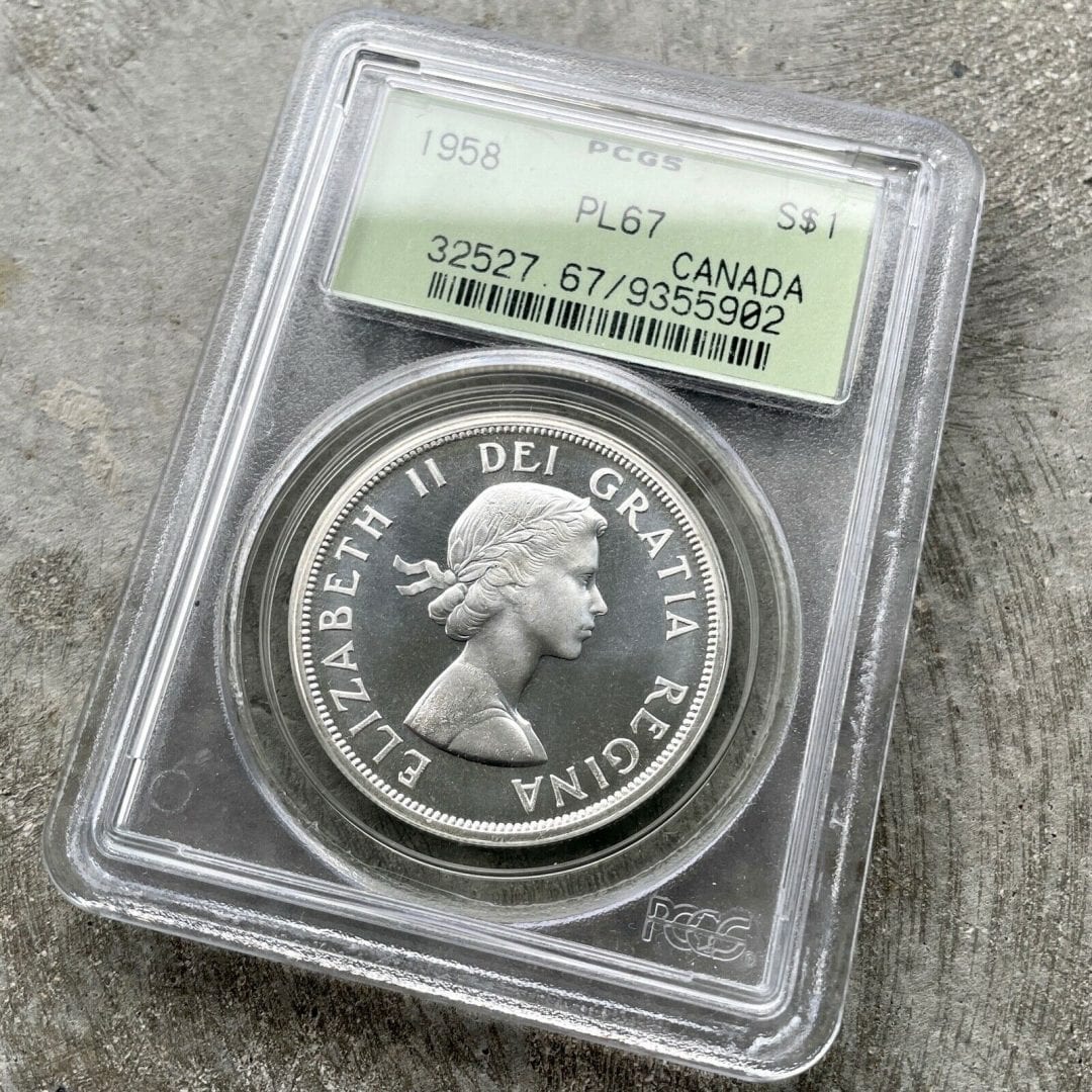 1958 Canada 1 Dollar Silver Coin One Proof Like PCGS Gem PL 67 Cameo Old Holder
