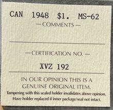 Load image into Gallery viewer, 1948 Canada 1 Dollar Silver Coin One Dollar ICCS MS 62 Choice Unc - No Reserve
