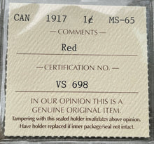 Load image into Gallery viewer, 1917 Large Cent Canada 1 Cent Coin Penny - ICCS Gem 65 Red
