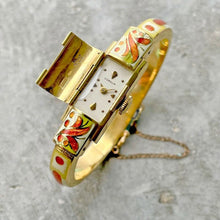 Load image into Gallery viewer, 1950s Gubelin 18K Yellow Gold Ladies wristwatch bangle - Incredible Enamelling
